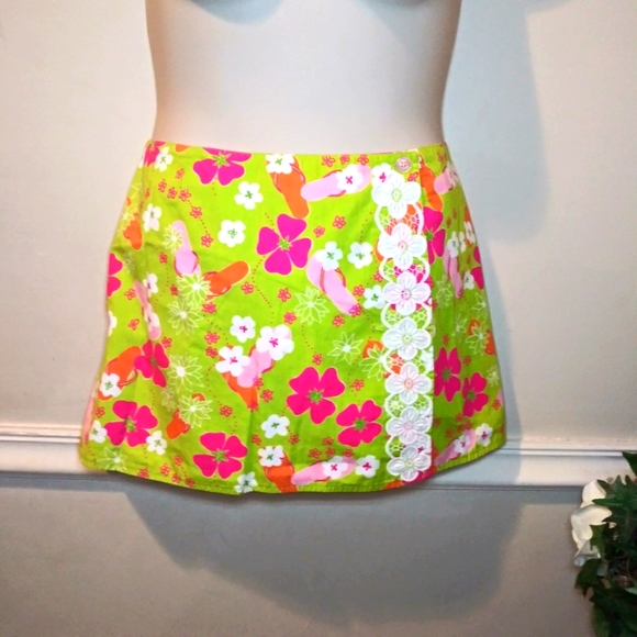 Lilly Pulitzer Rare Vintage Lime Pink Flip-Flop/Mosaic Sun Reversible Wrap Skirt - Picture 12 of 12